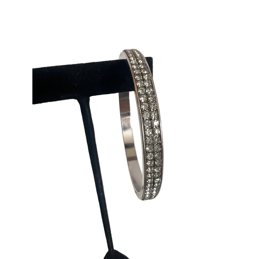 Vintage Rhinestone Silver Tone Bangle Bracelet Glamorous